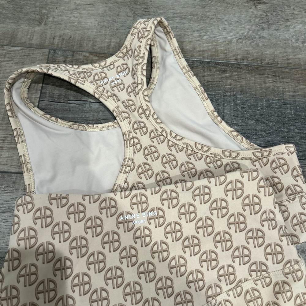 Anine Bing Logo Print Beige Workout Set - Picture 4 of 6